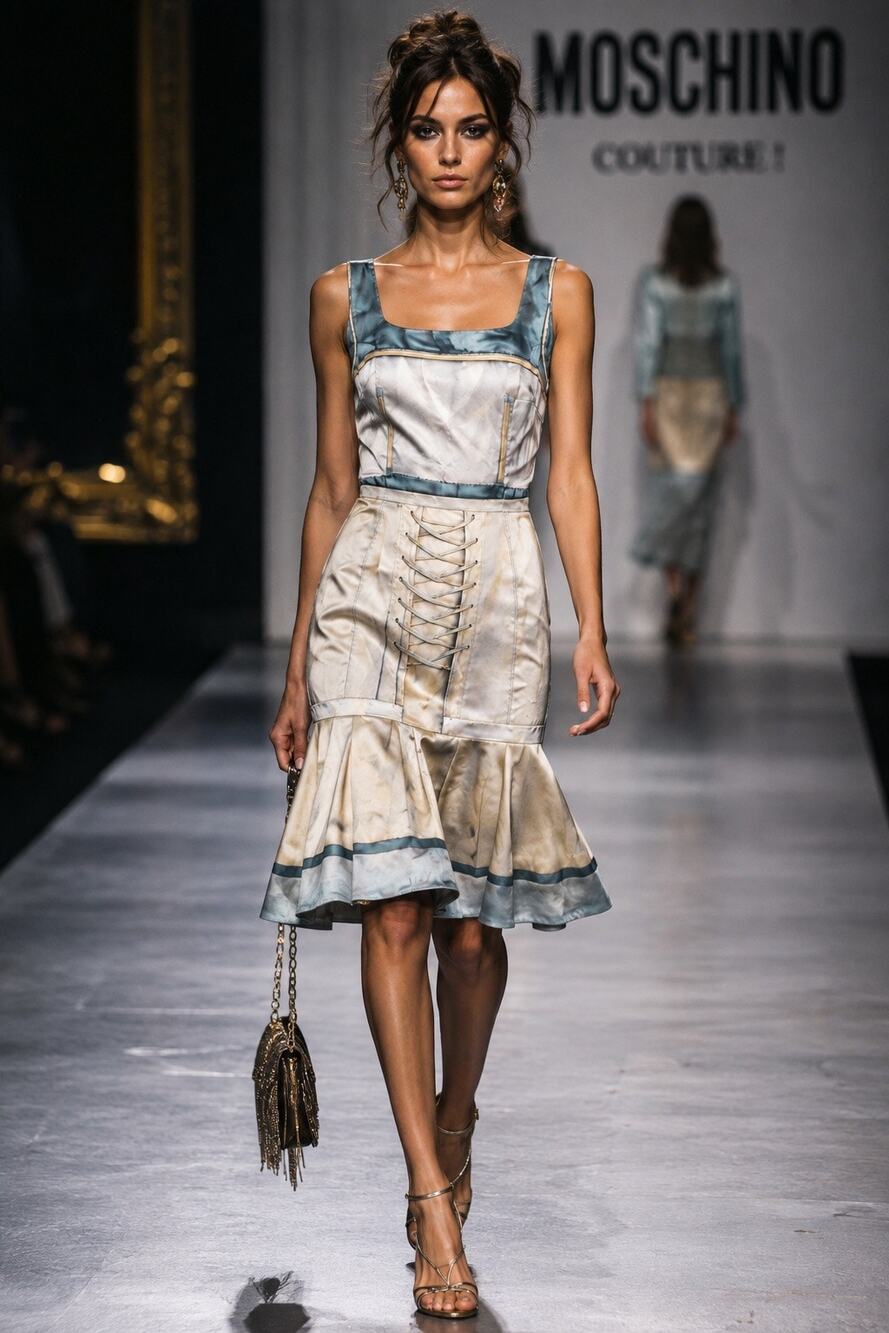 New Moschino Couture 2020 Satin Corset Midi Dress IT 38 US 2 Runway High Fashion